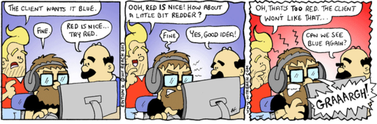 Comic illustrating a "back seat web designer"
